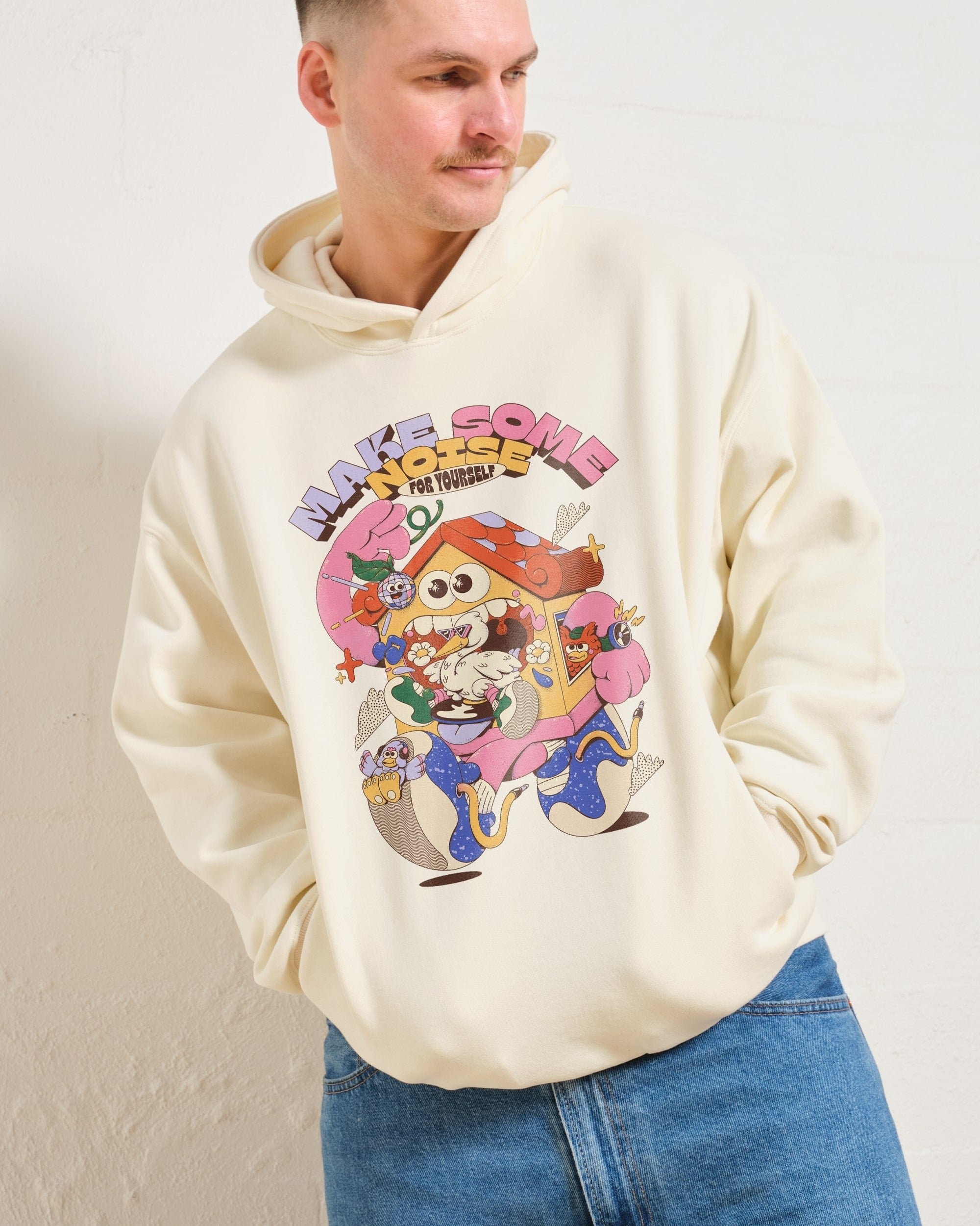 Make Some Noise Unisex Graphic Hoodie - 90s Boxy Fit, 80% Cotton