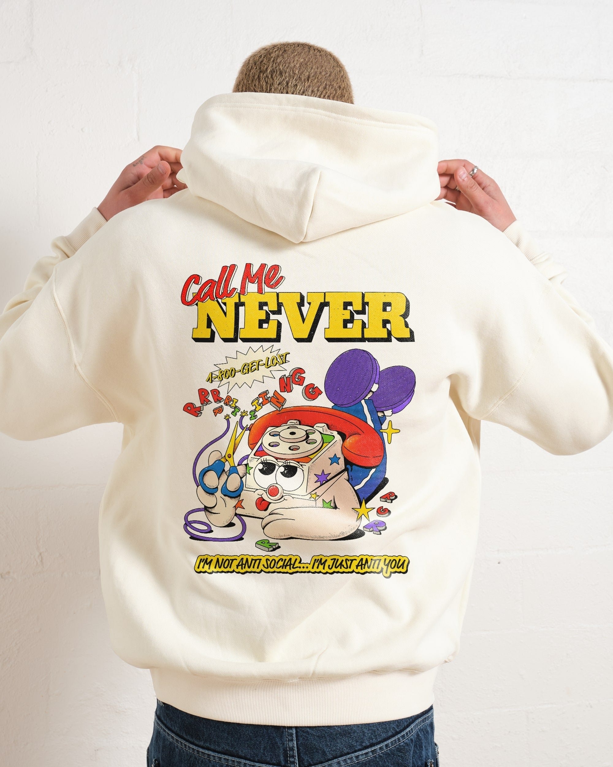 Call Me Never Unisex Graphic Hoodie - 90s Boxy Fit, 340gsm Cotton-Poly Blend