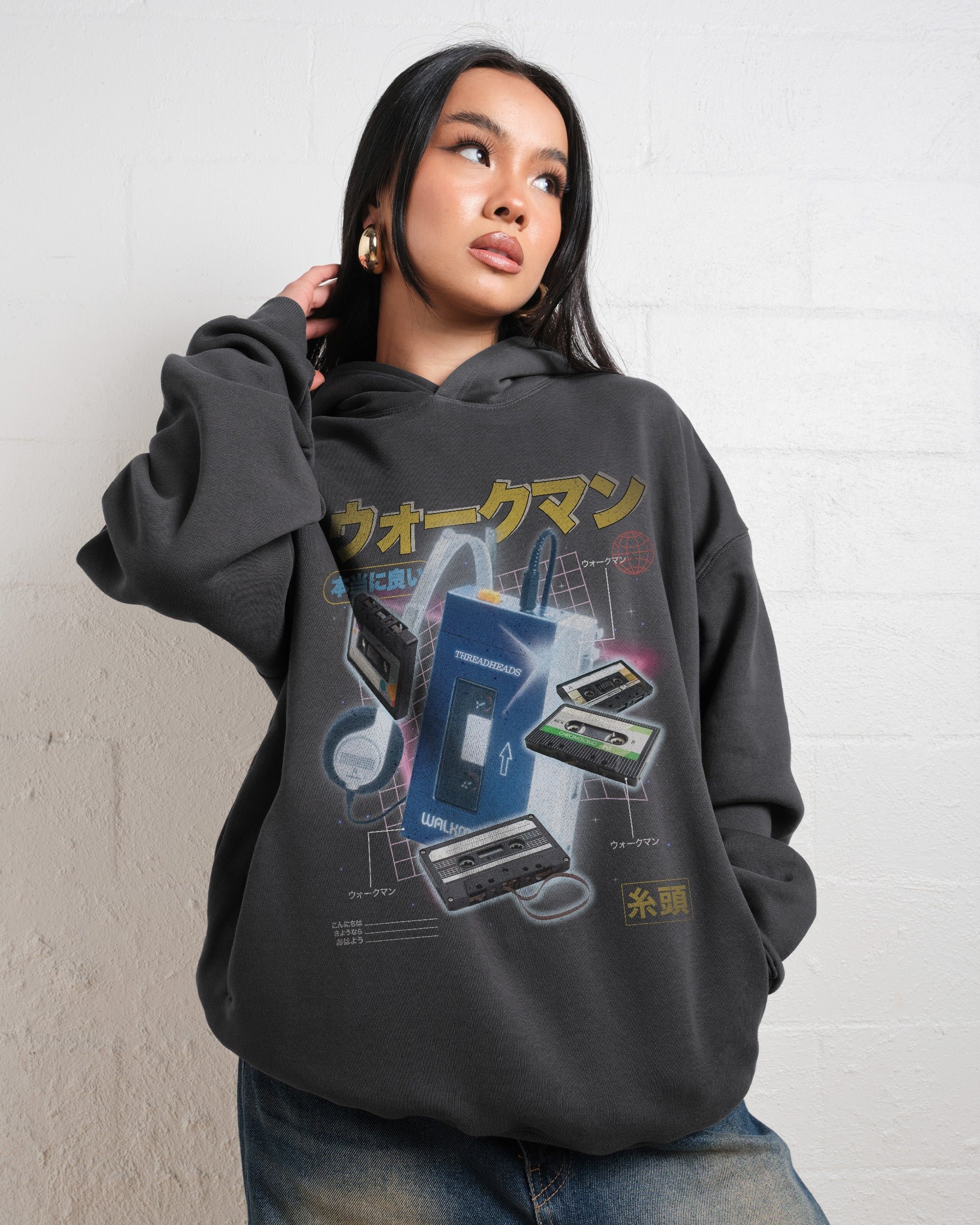 Japanese Walkman Graphic Hoodie - Unisex 90s Boxy Fit, 340gsm Cotton-Poly Blend
