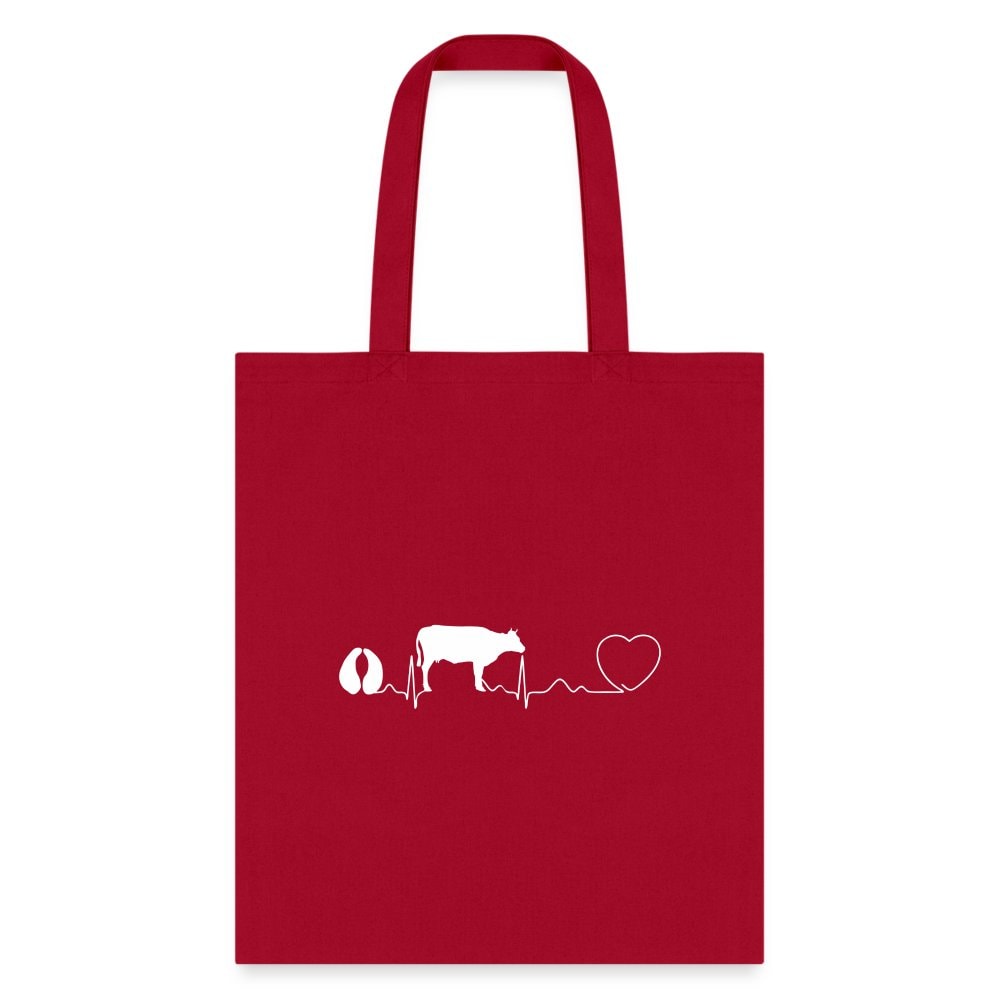 Cow Pulse Cotton Tote Bag - Large Animal Vet Design, 100% Cotton Canvas 15.5x14.5in, Q-Tees