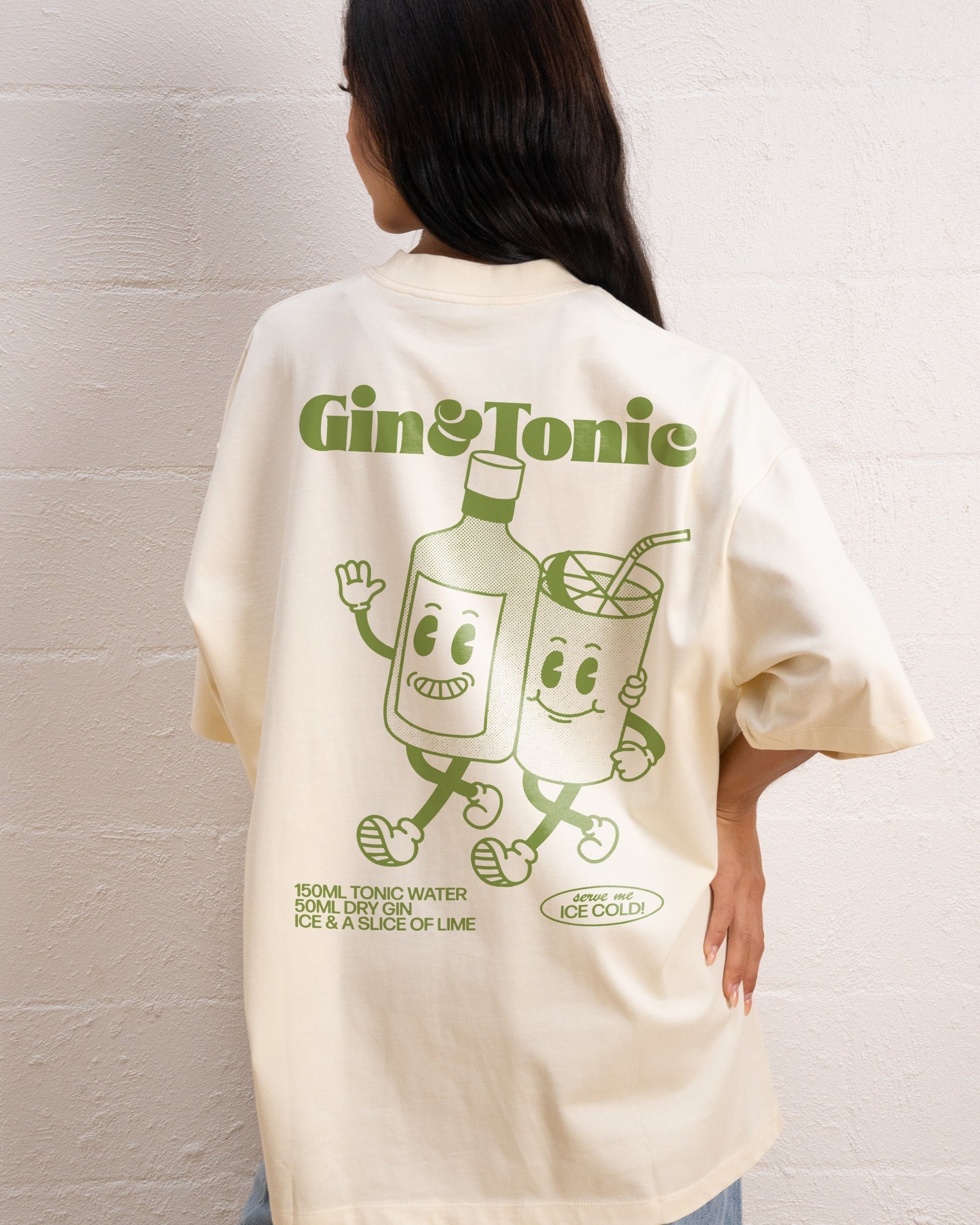 Gin and Tonic Oversized Graphic Tee - Unisex 90s Boxy Fit 100% Combed Cotton