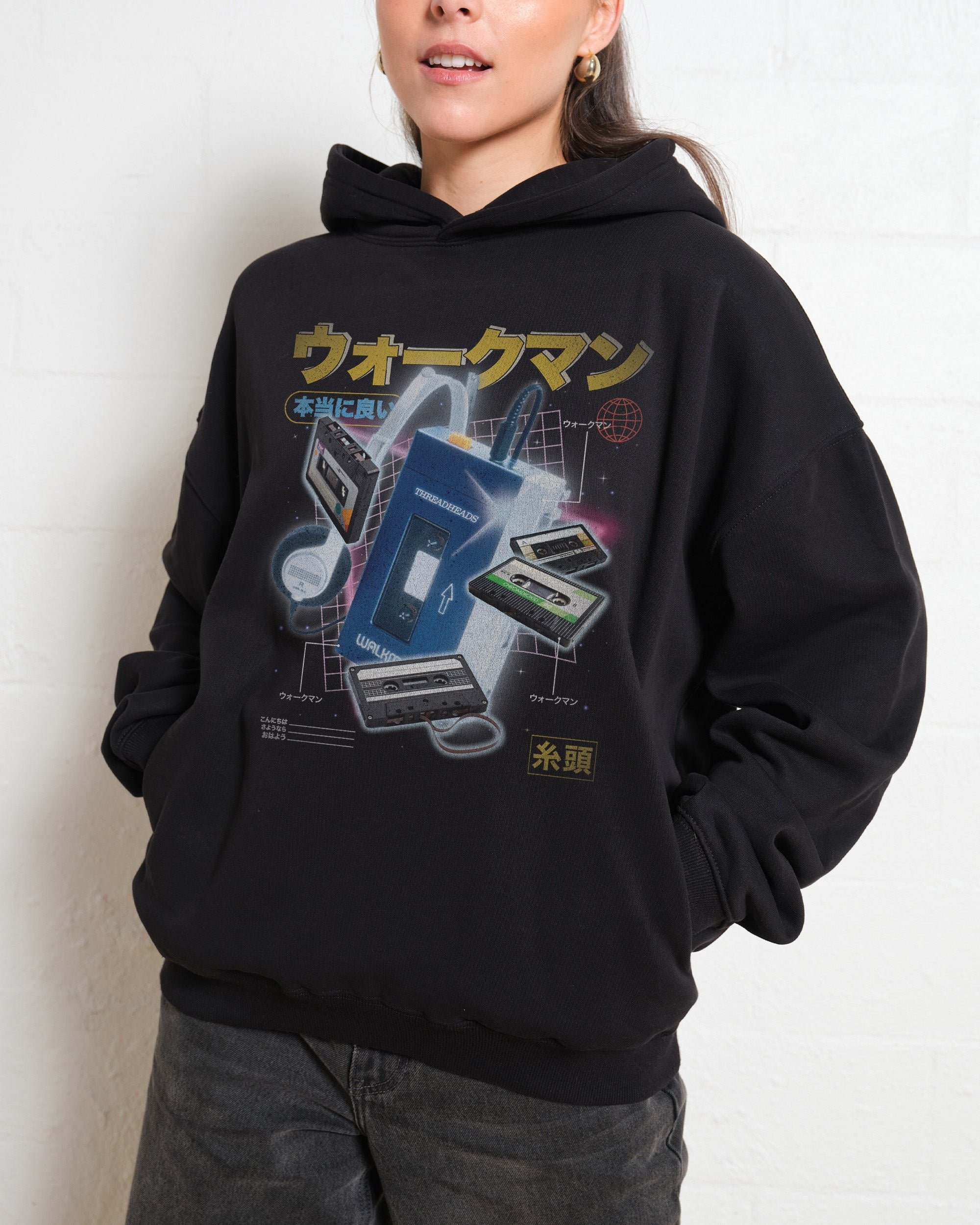Japanese Walkman Graphic Hoodie - Unisex 90s Boxy Fit, 340gsm Cotton-Poly Blend
