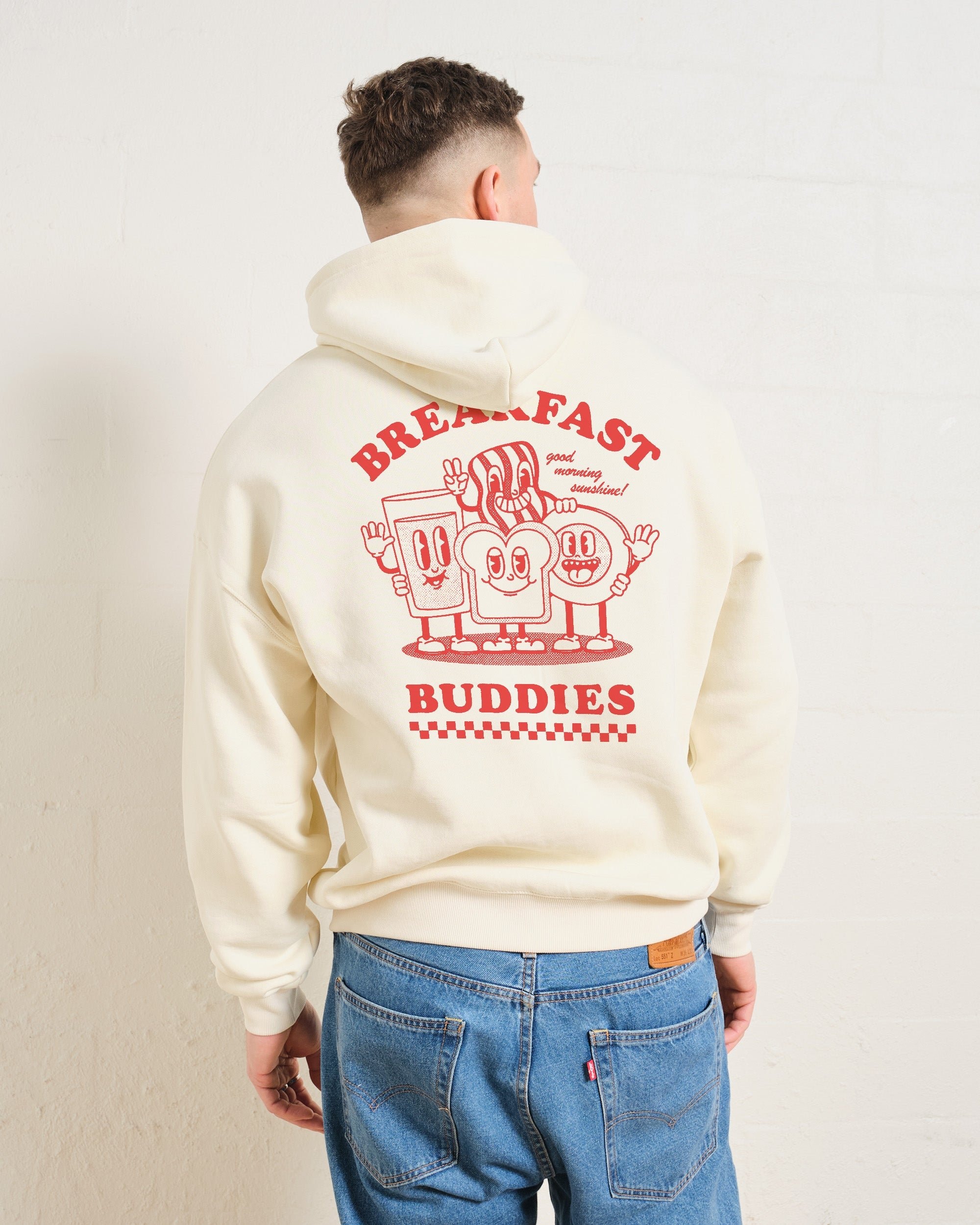 Breakfast Buddies Unisex Graphic Hoodie - 90s Boxy Fit, 80% Cotton