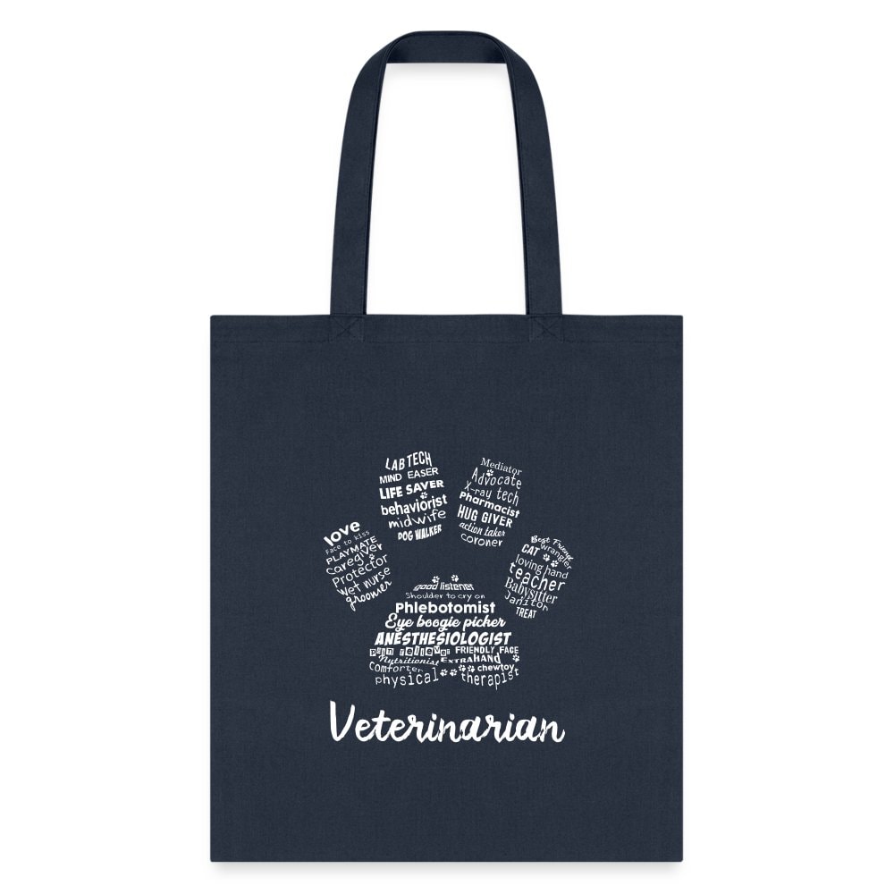 Veterinarian Pawprint Cotton Tote Bag - Vet Tech Student Receptionist Gift