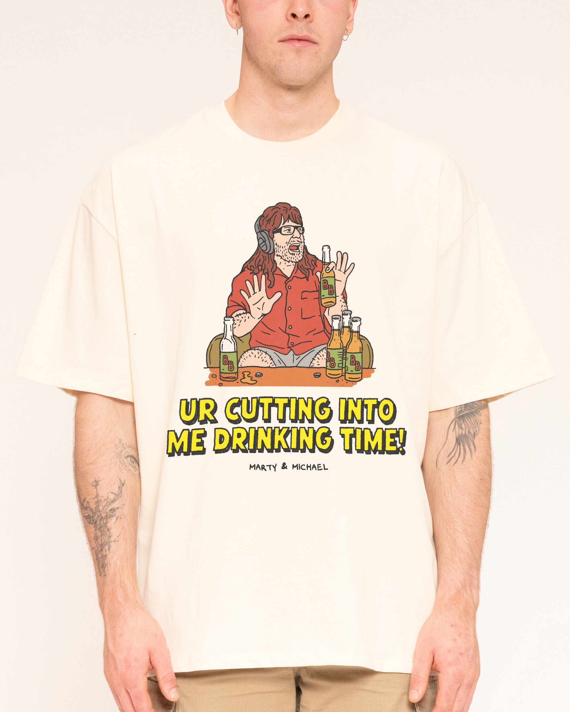 Drinking Time Oversized Graphic Tee - Unisex 90s Boxy Fit 100% Combed Cotton