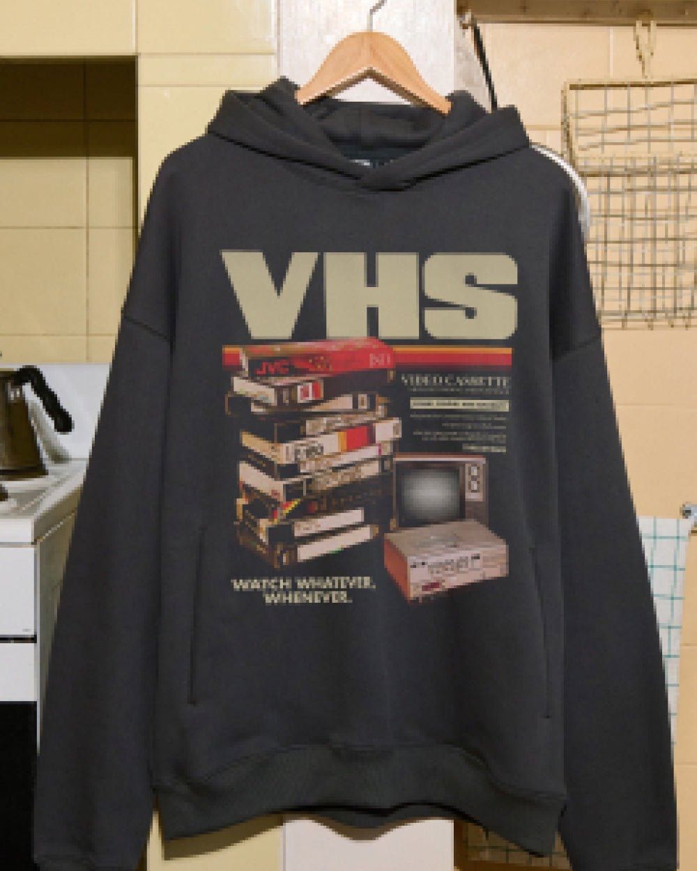 Vintage VHS Tapes Unisex Hoodie - 90s Boxy Fit, 340gsm Cotton-Poly Blend