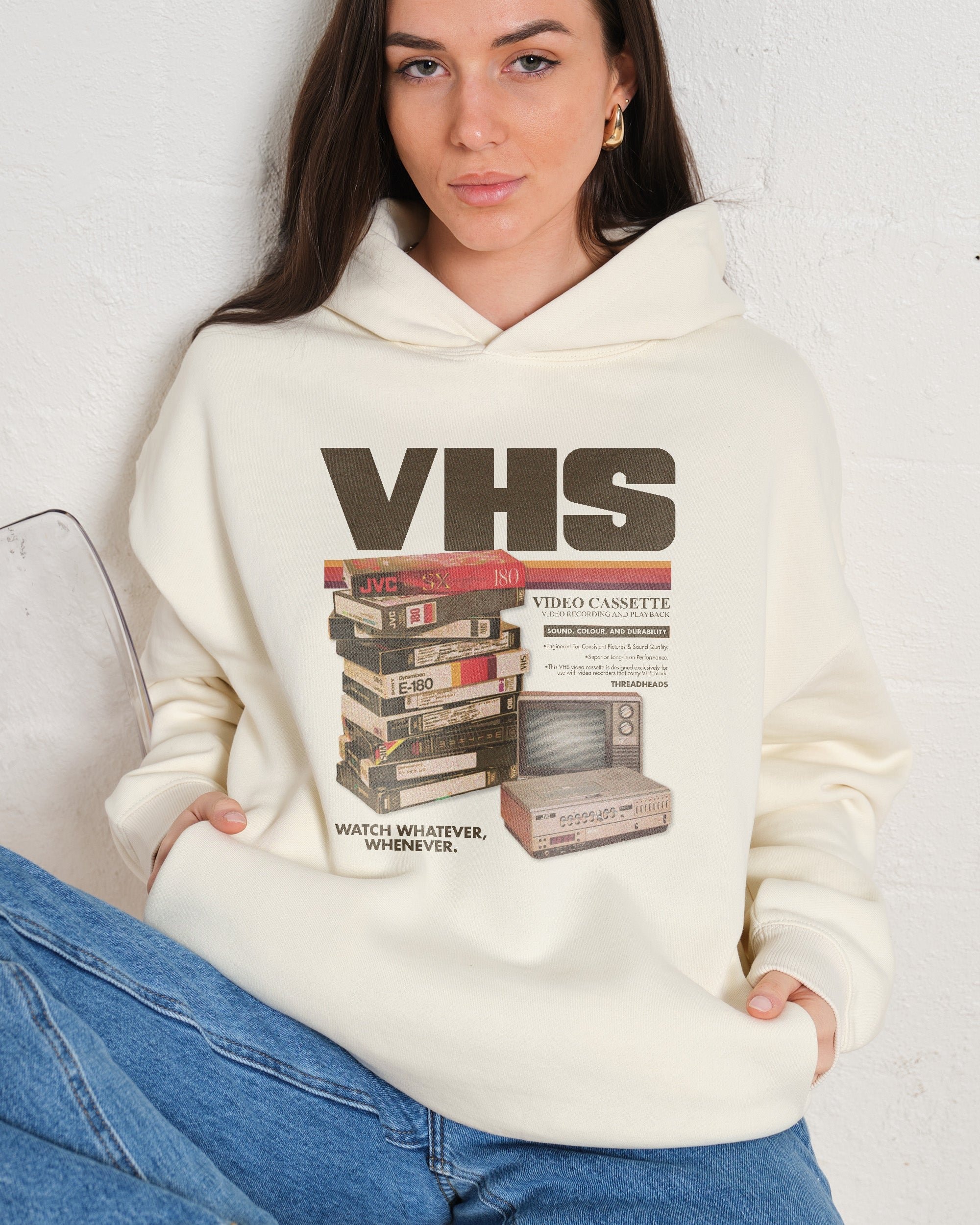 Vintage VHS Tapes Unisex Hoodie - 90s Boxy Fit, 340gsm Cotton-Poly Blend