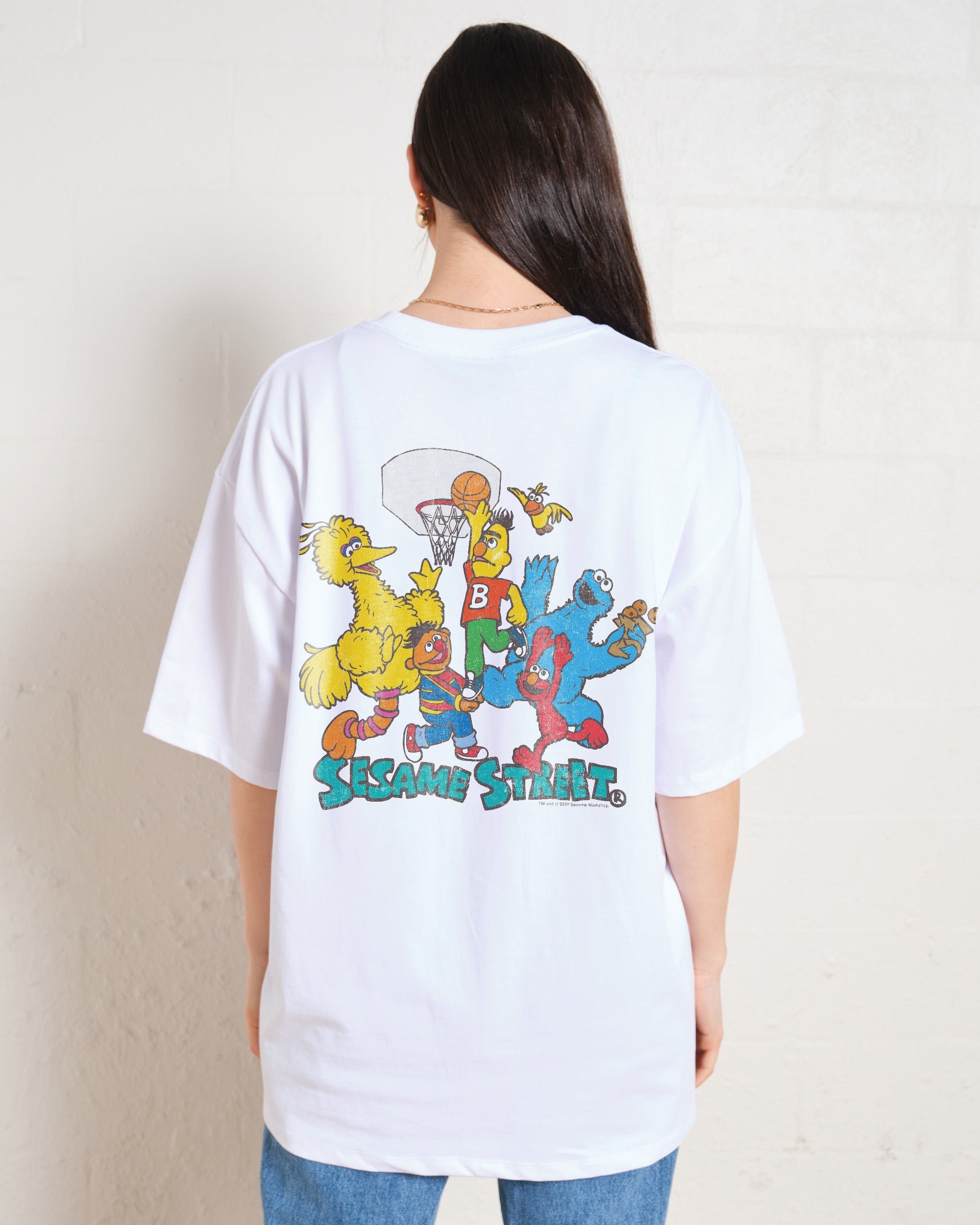 Sesame Street Hoops Oversized Graphic T-Shirt - Unisex 100% Combed Cotton Tee
