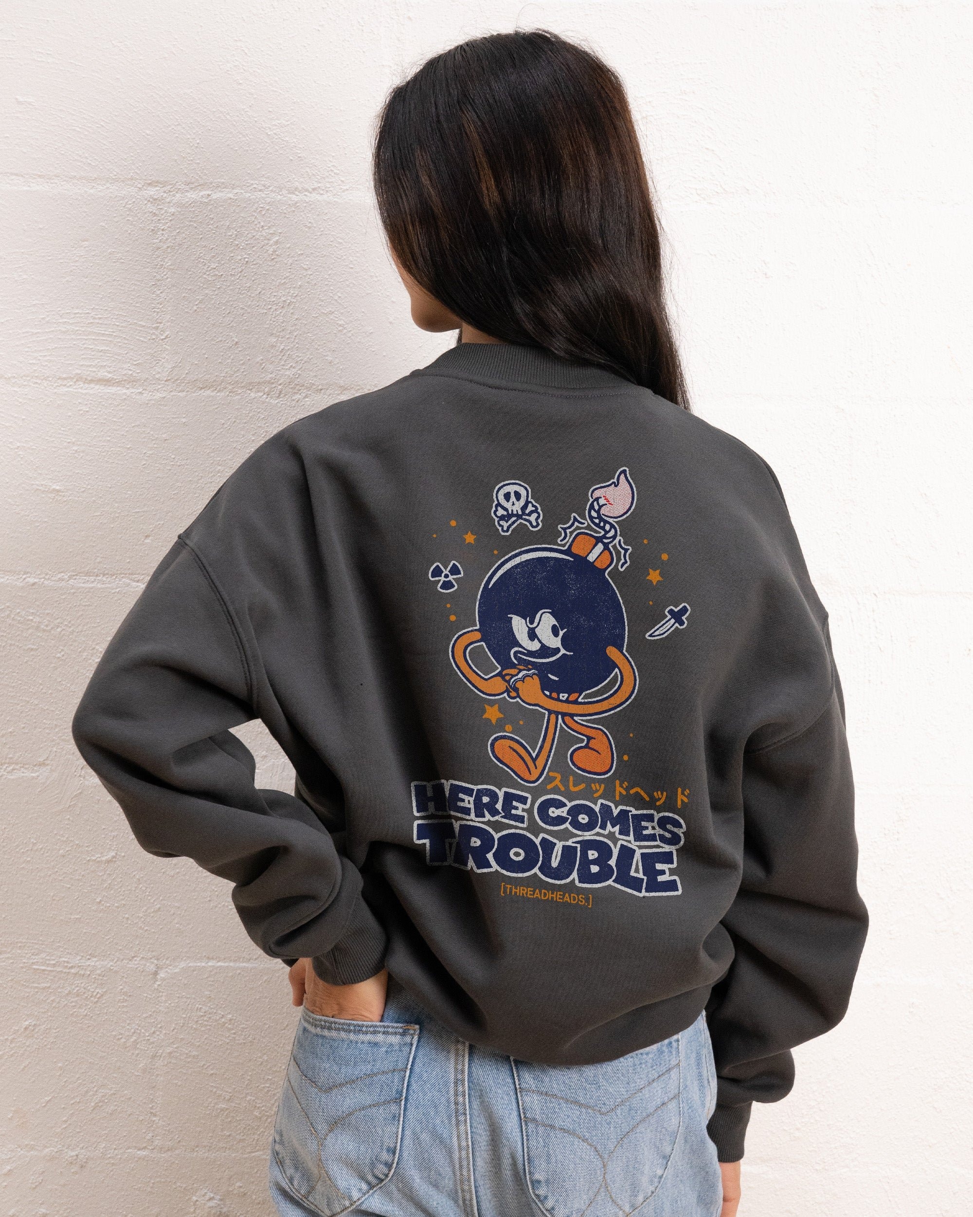Here Comes Trouble Unisex Graphic Sweatshirt - Premium Cotton Poly Blend 340gsm