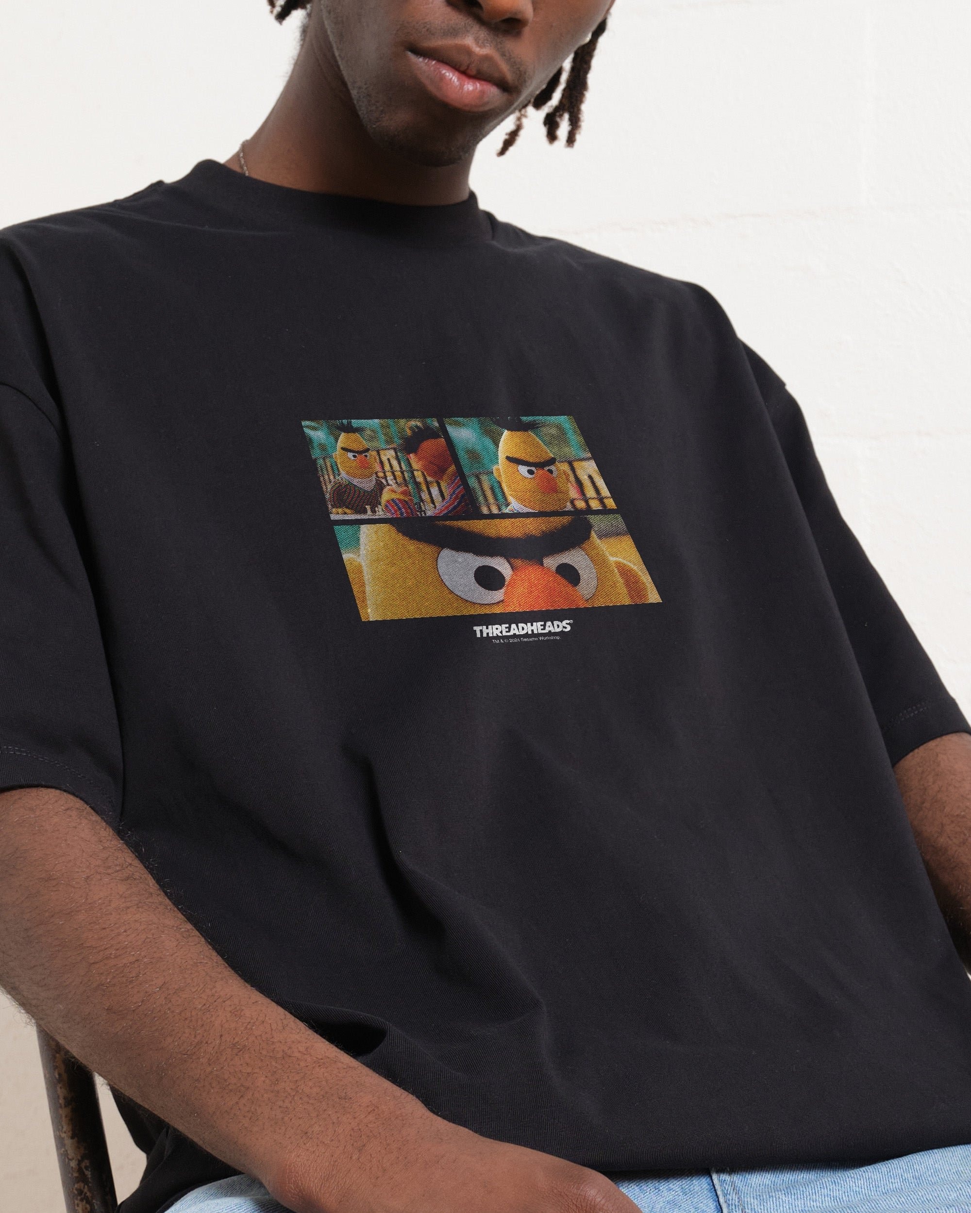 Angry Bert Oversized Graphic T-Shirt - Sesame Street Unisex Heavyweight Tee