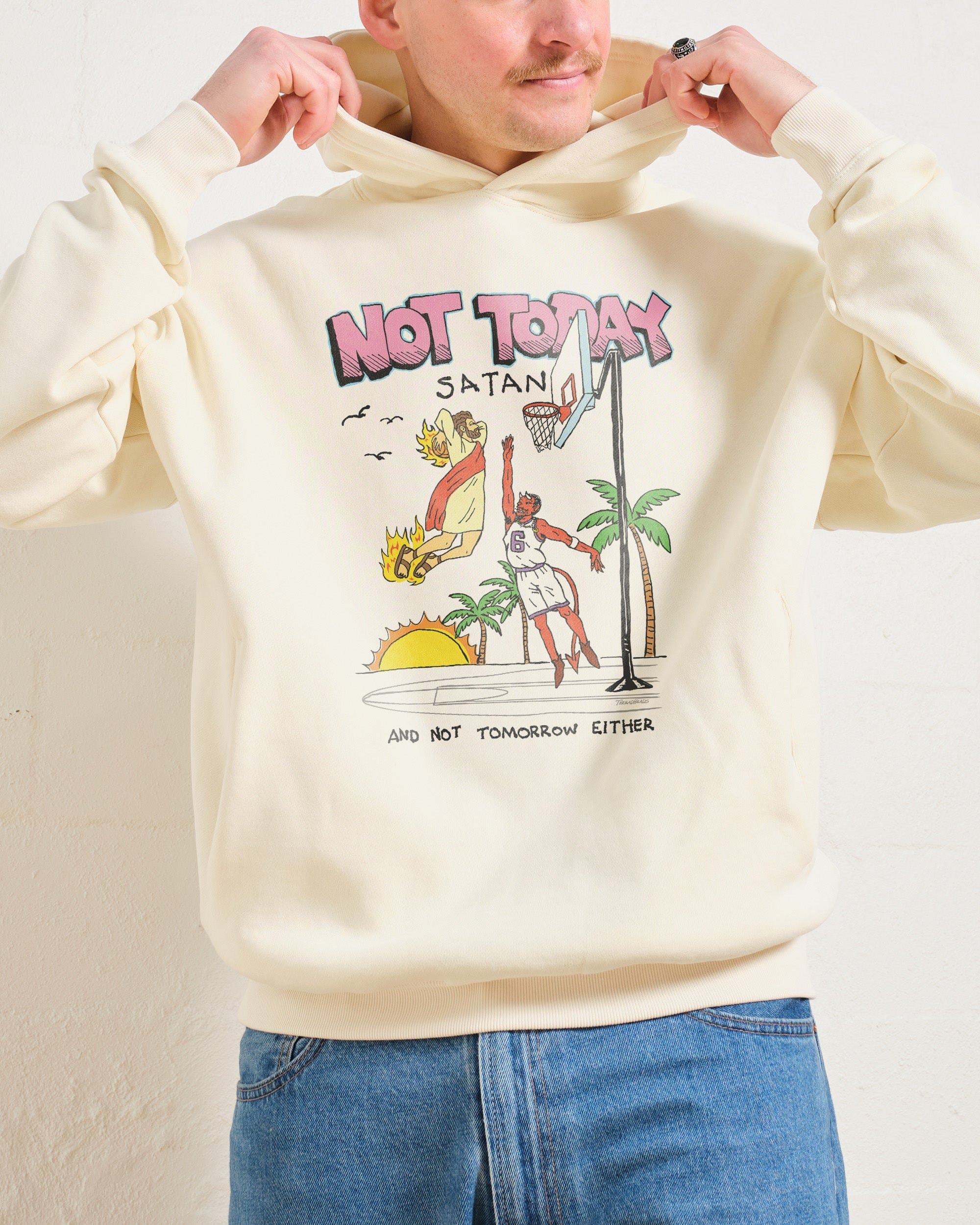 Not Today Satan Unisex Graphic Hoodie - 90s Boxy Fit, 340gsm Cotton-Poly Blend