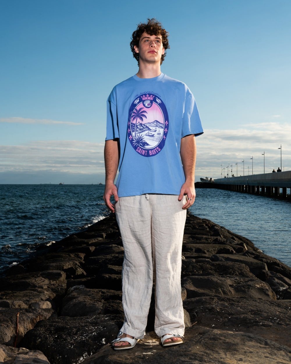Saint Barts Scene Oversized Graphic Tee - Threadheads 90s Boxy Fit 100% Combed Cotton Unisex
