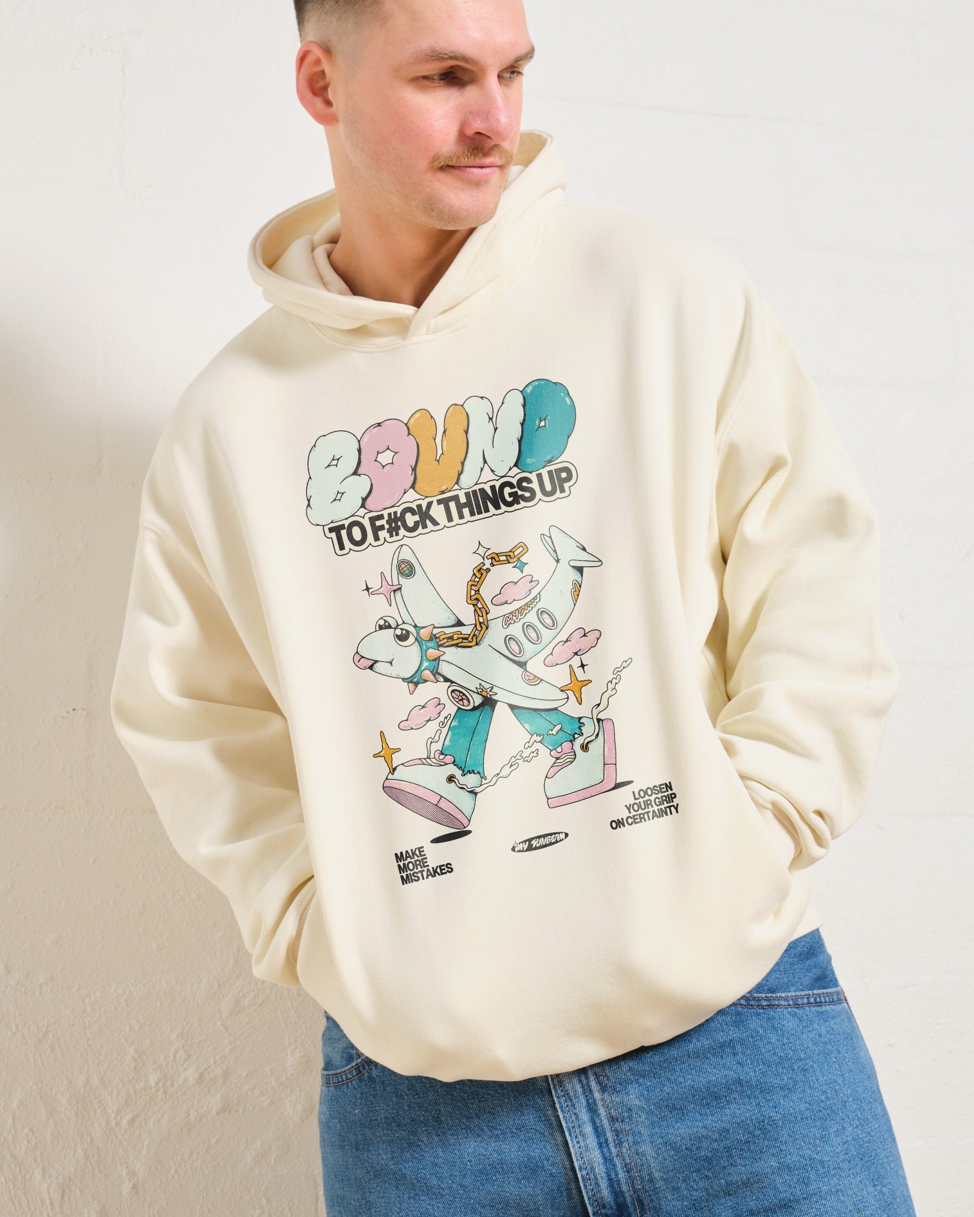 Bound to F#ck Things Up Unisex Graphic Hoodie - 90s Boxy Fit, 340gsm Cotton-Poly Blend