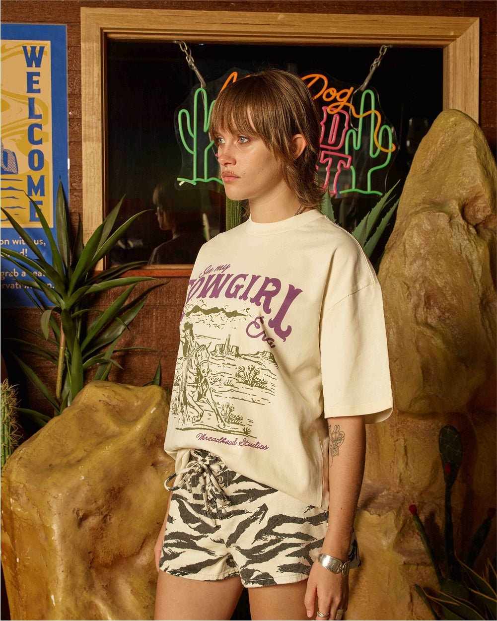Cowgirl Era Oversized Graphic Tee Unisex 90s Boxy Fit 100% Combed Cotton