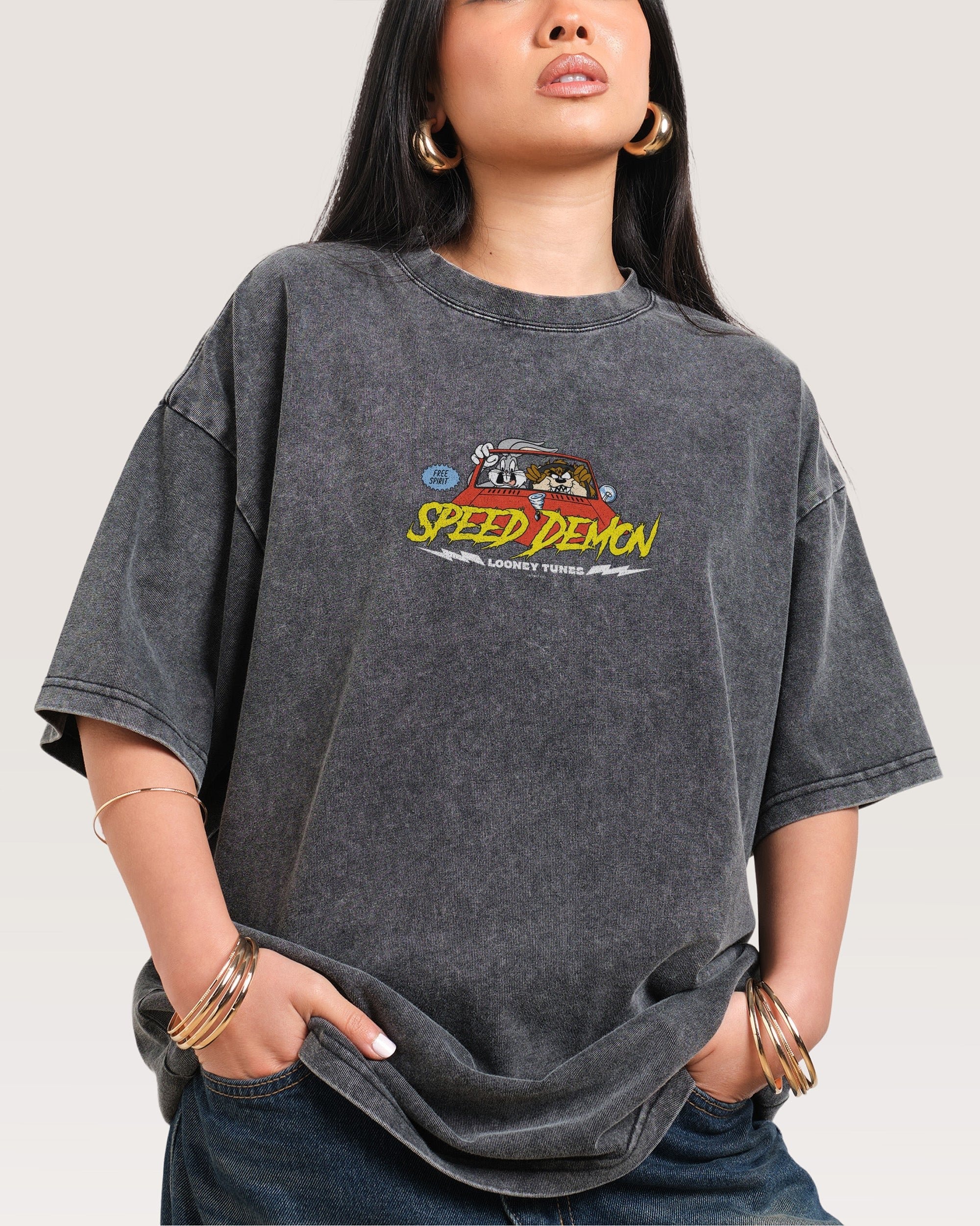 Speed Demon Oversized Looney Tunes Graphic Tee - Unisex 90s Boxy Fit 275gsm Cotton