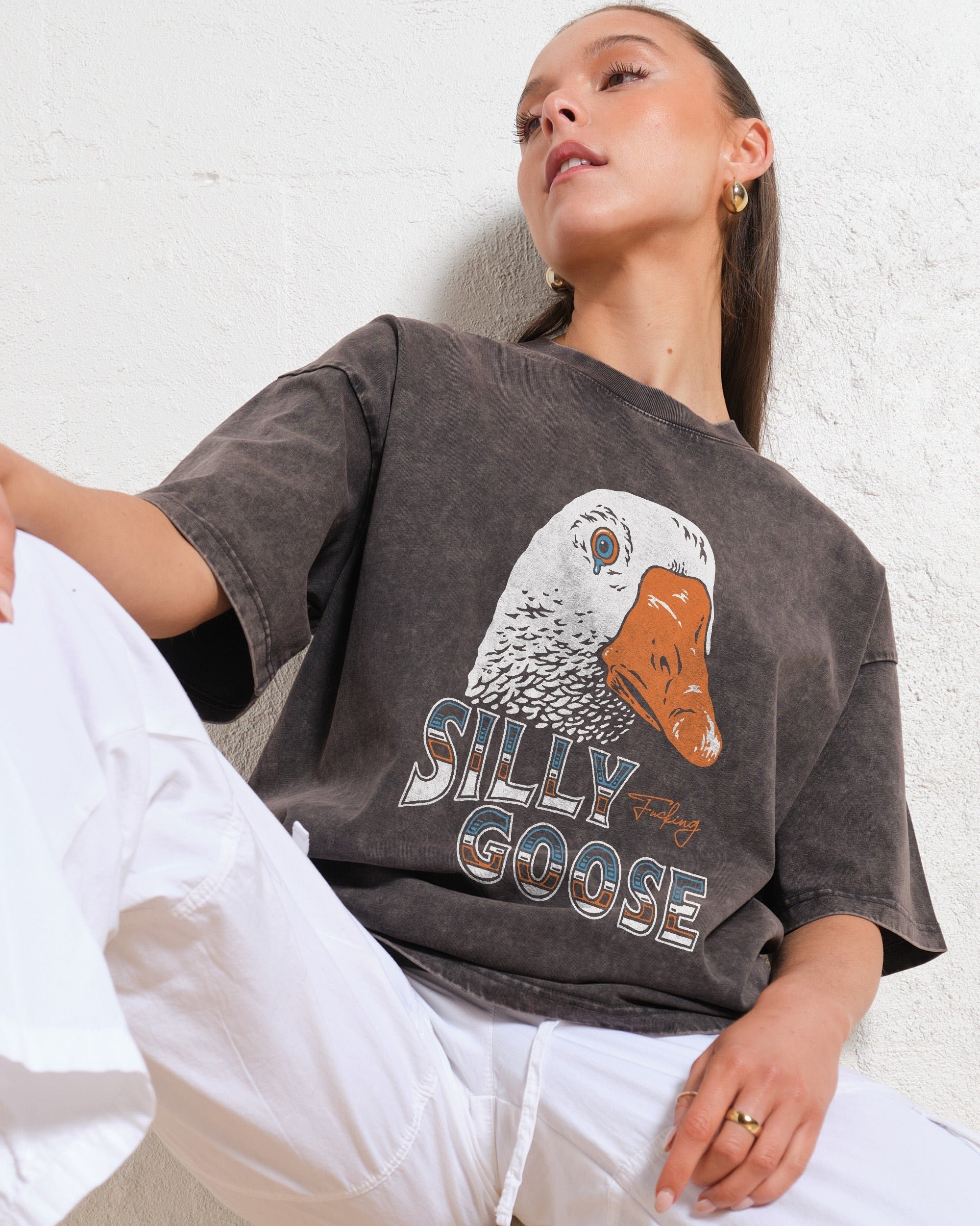 Silly Fkn Goose Oversized Graphic Tee - Unisex 90s Boxy Fit 100% Combed Cotton