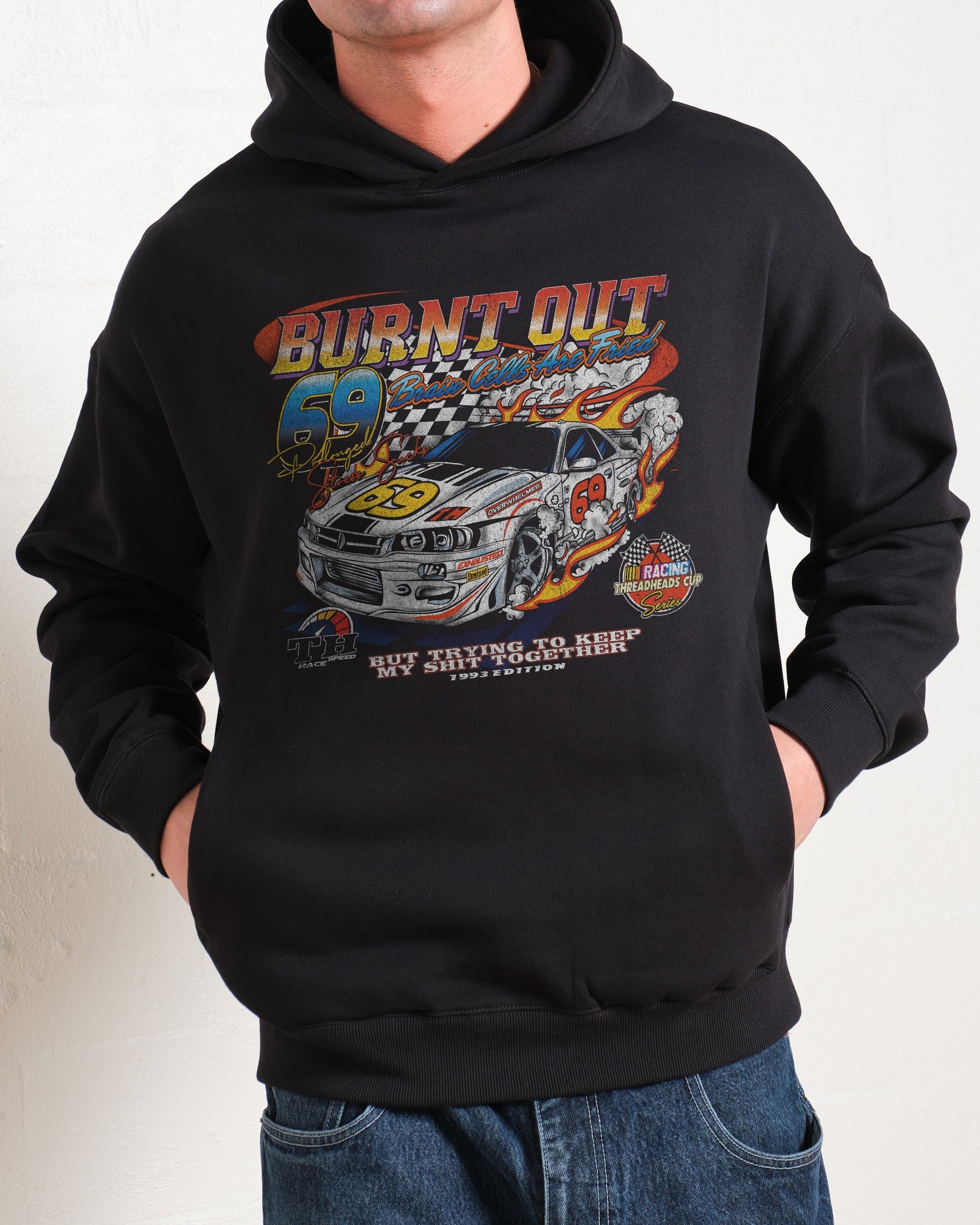 Burnt Out Graphic Hoodie - Unisex 90s Boxy Fit, 340gsm Cotton-Poly Blend