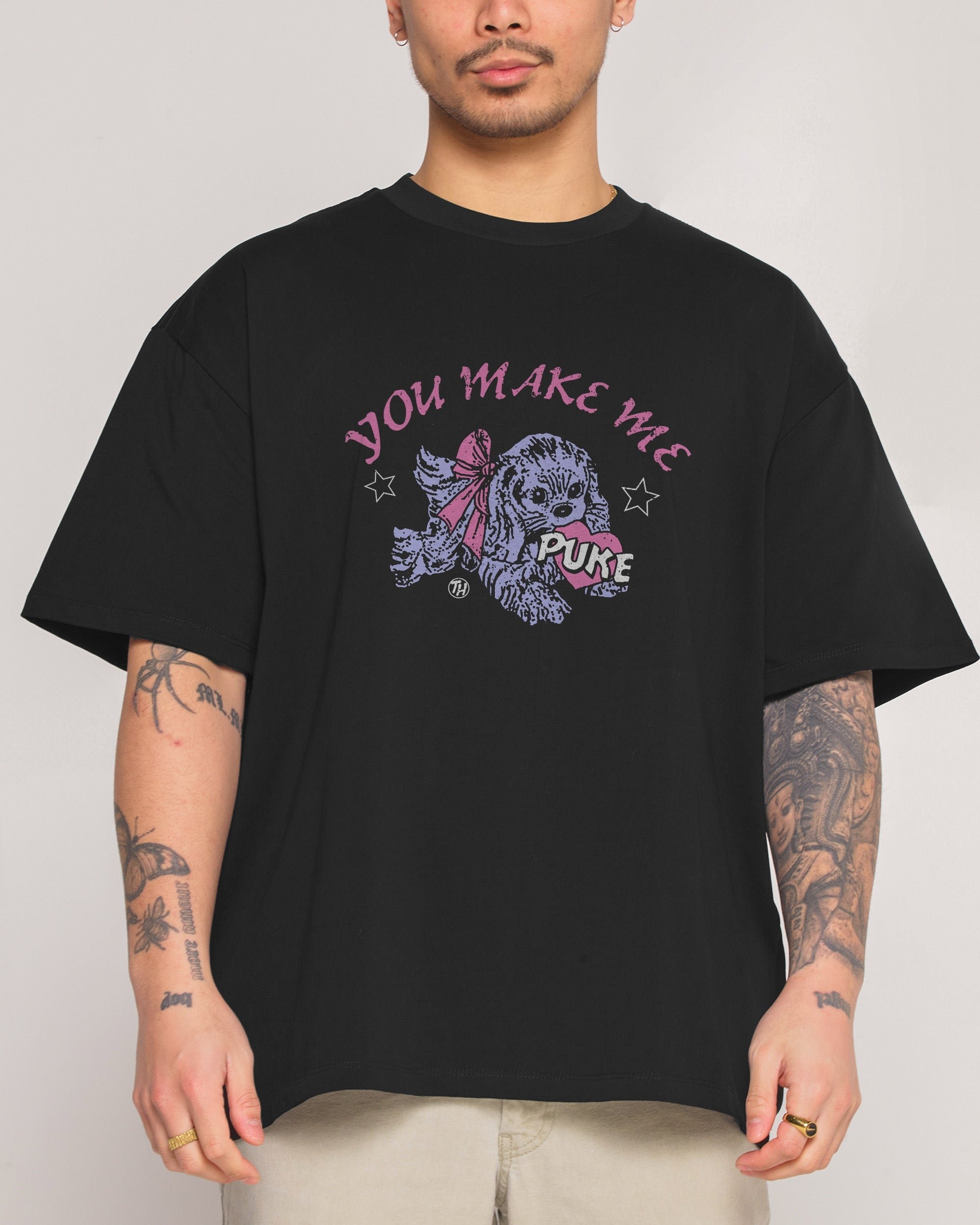 You Make Me Puke Oversized Graphic Tee Unisex 90s Boxy Fit 100% Combed Cotton 275gsm