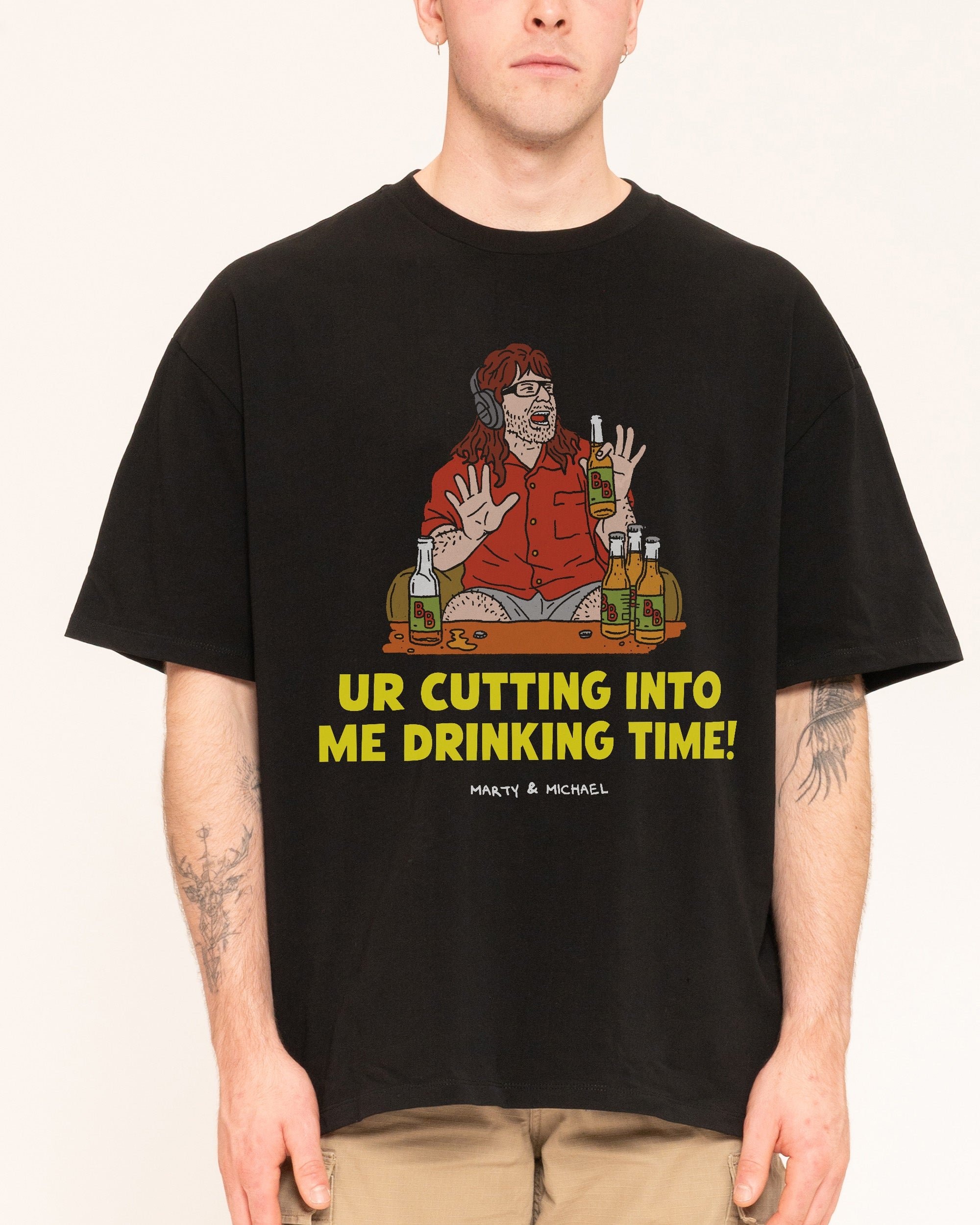 Drinking Time Oversized Graphic Tee - Unisex 90s Boxy Fit 100% Combed Cotton