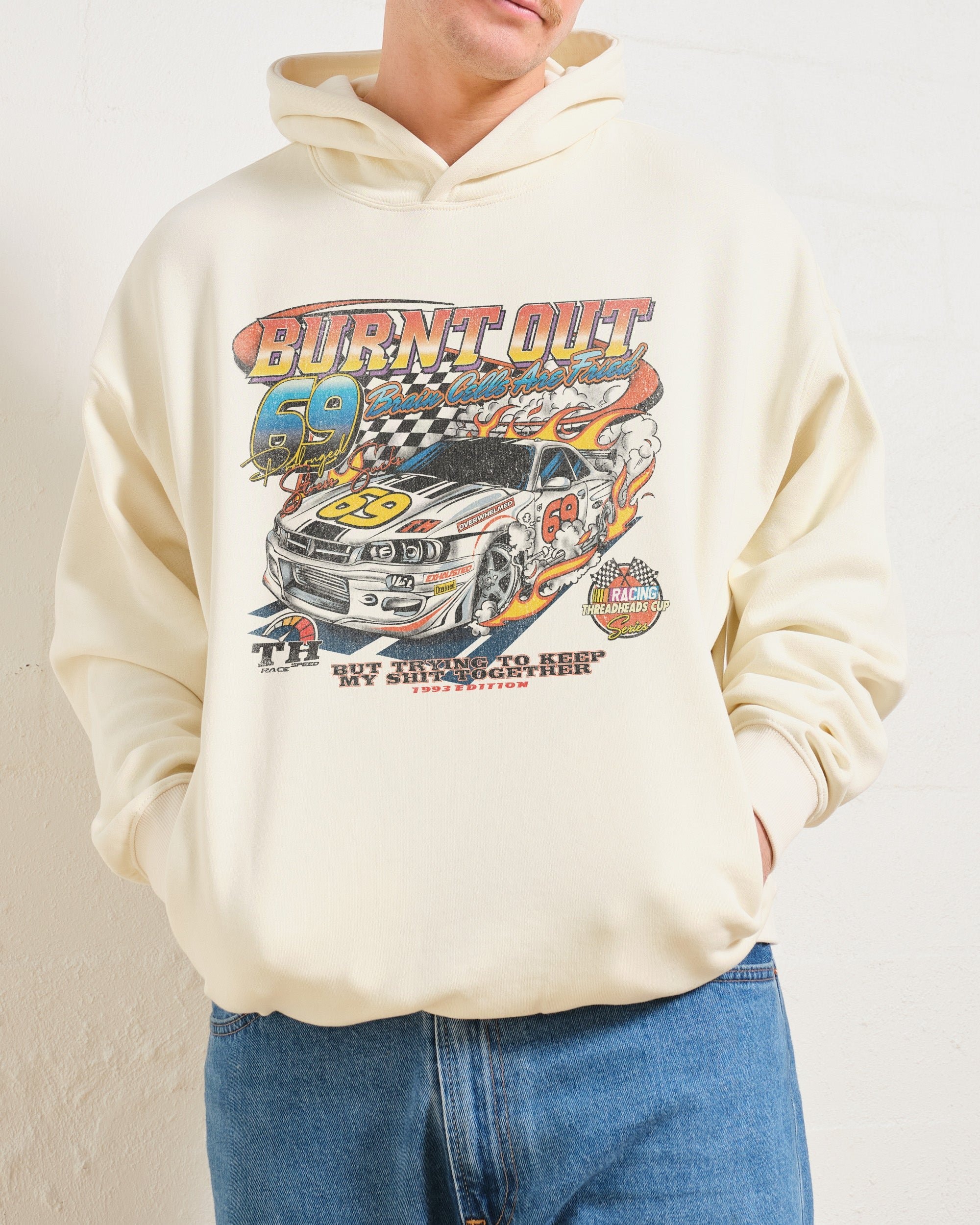 Burnt Out Graphic Hoodie - Unisex 90s Boxy Fit, 340gsm Cotton-Poly Blend
