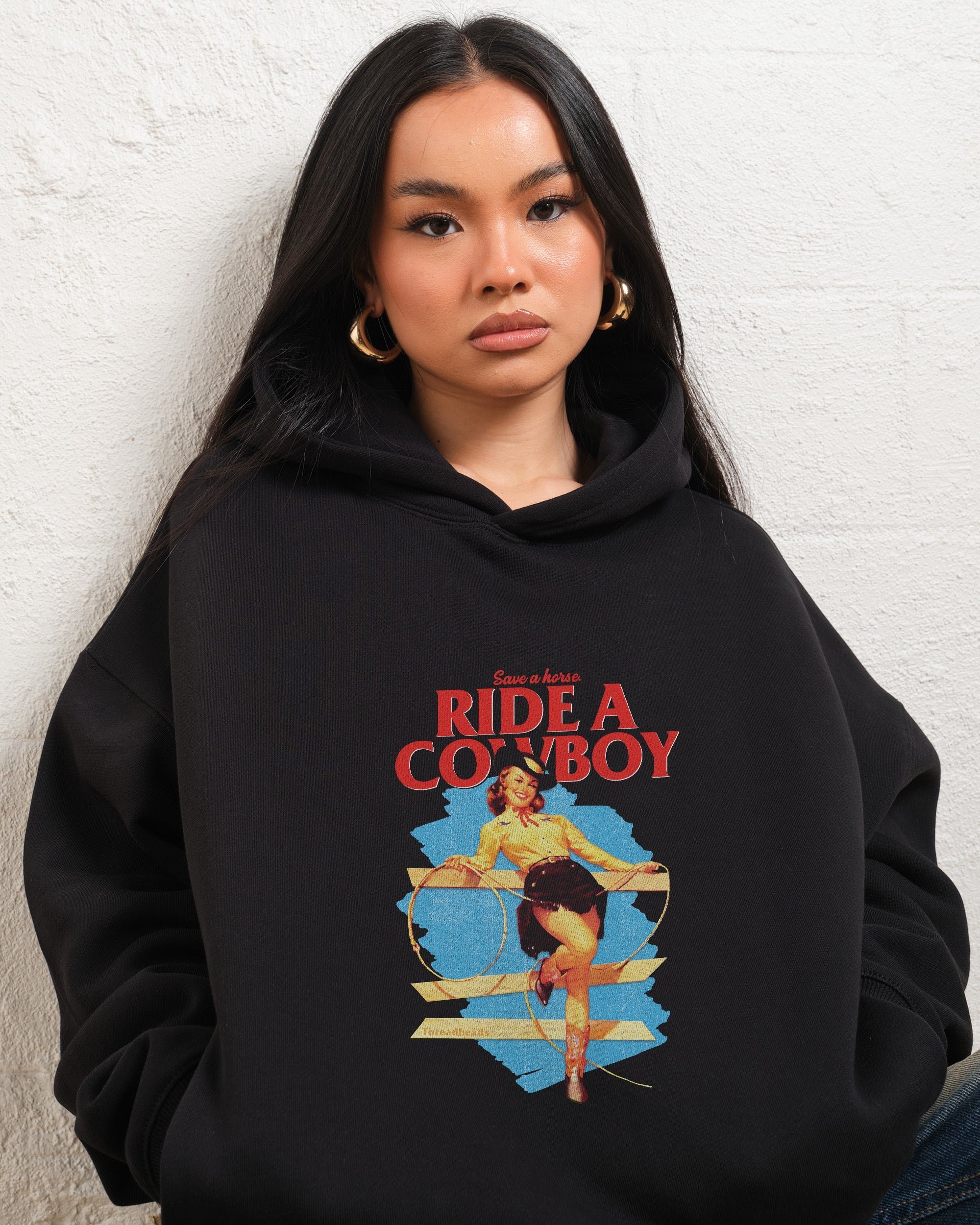 Save a Horse Ride a Cowboy Unisex Graphic Hoodie - 90s Boxy Fit, 340gsm Cotton-Poly Blend