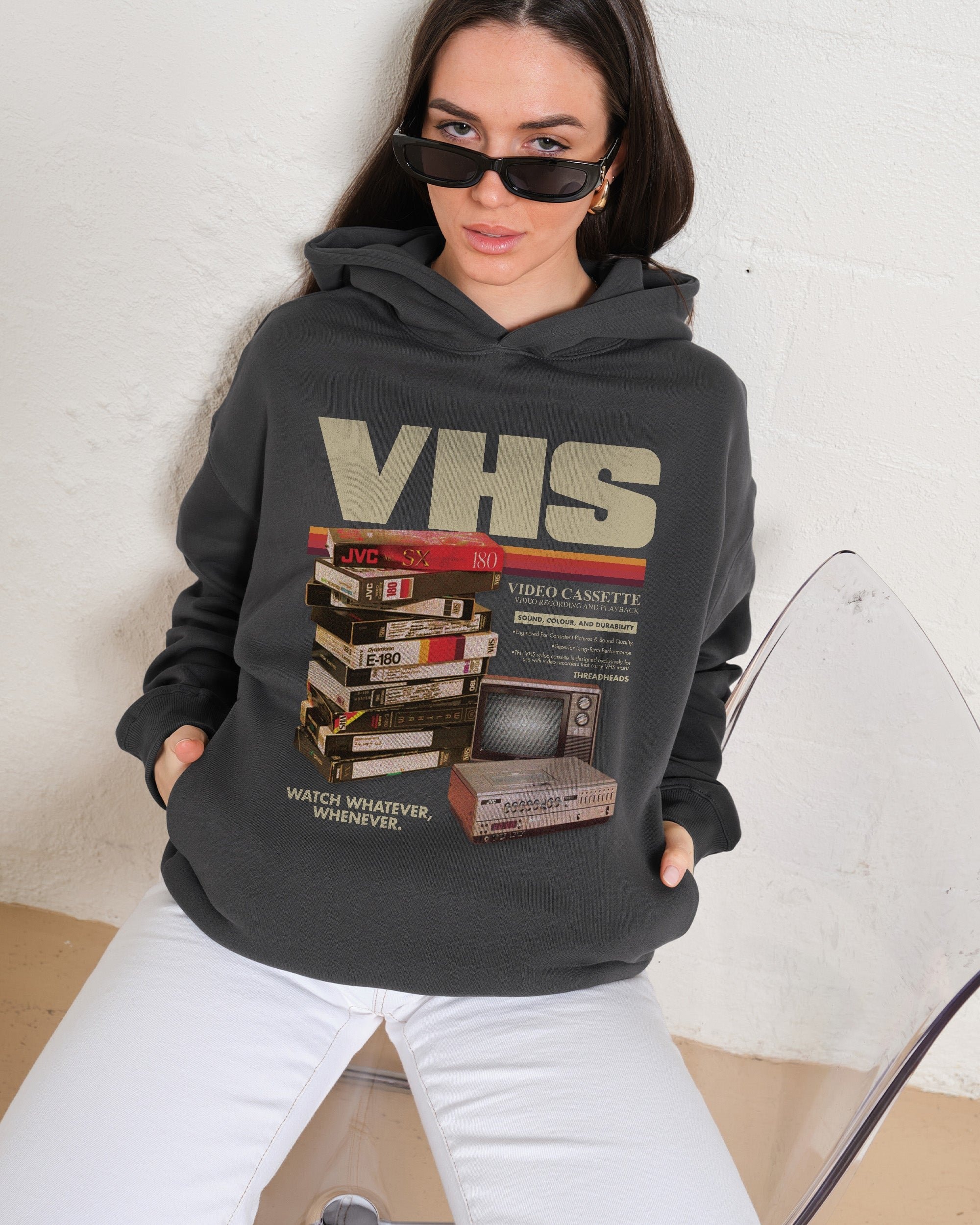 Vintage VHS Tapes Unisex Hoodie - 90s Boxy Fit, 340gsm Cotton-Poly Blend