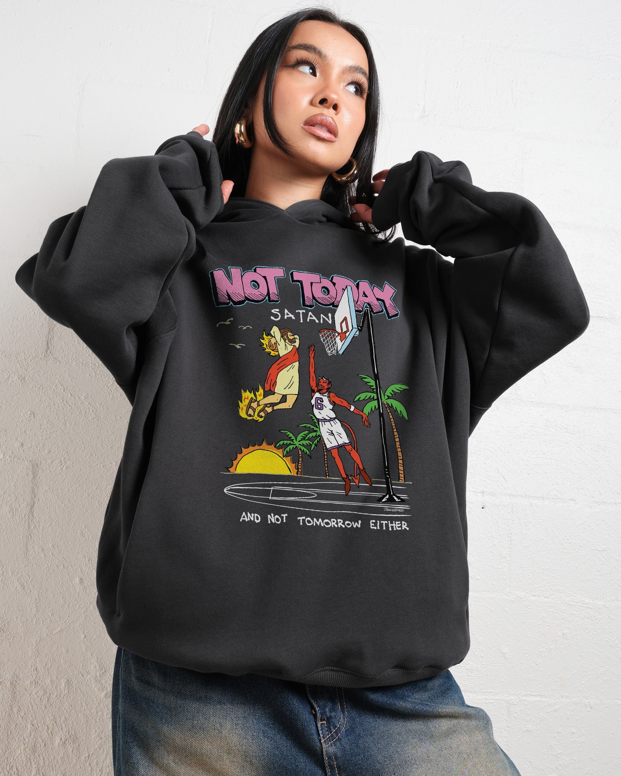 Not Today Satan Unisex Graphic Hoodie - 90s Boxy Fit, 340gsm Cotton-Poly Blend