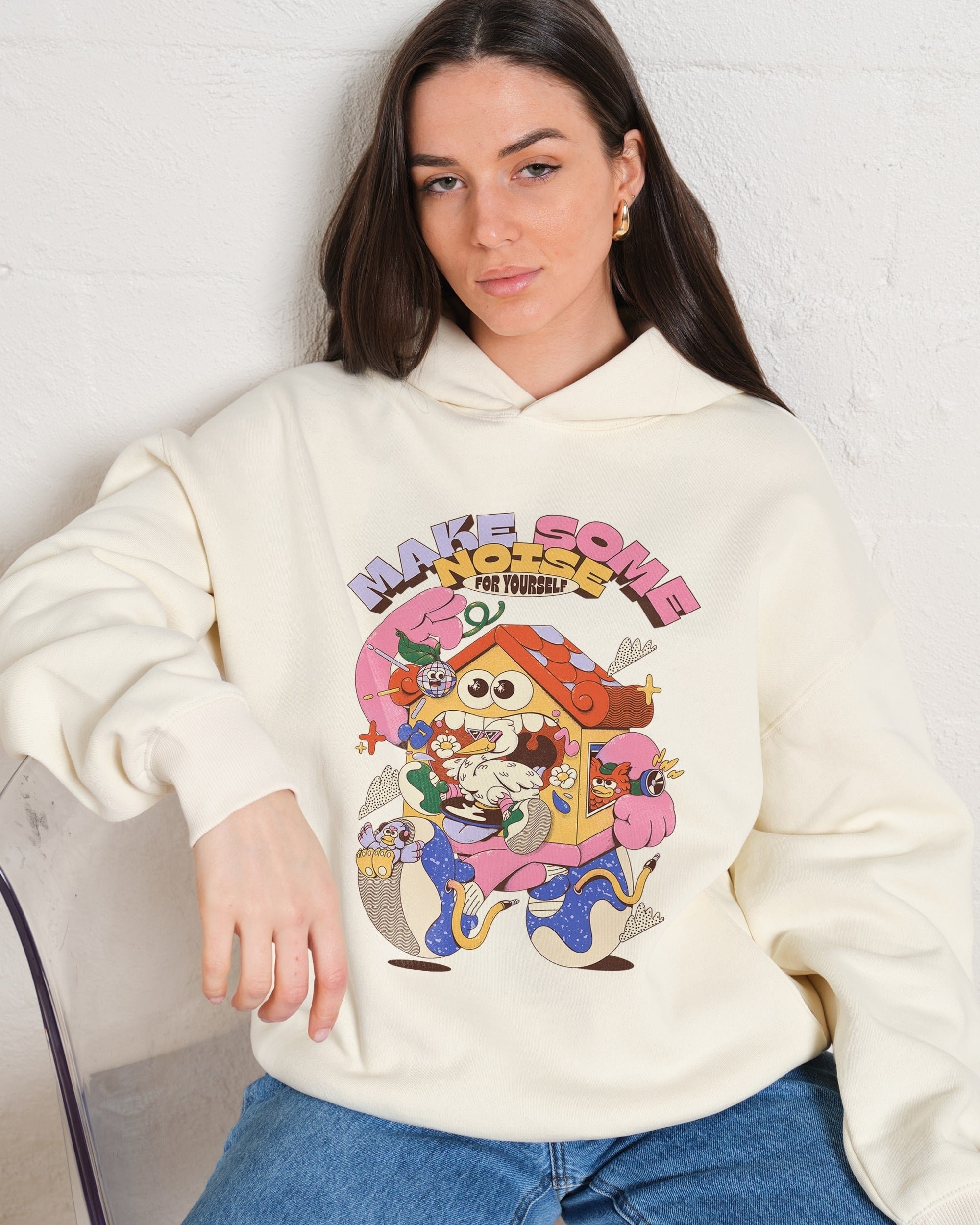 Make Some Noise Unisex Graphic Hoodie - 90s Boxy Fit, 80% Cotton