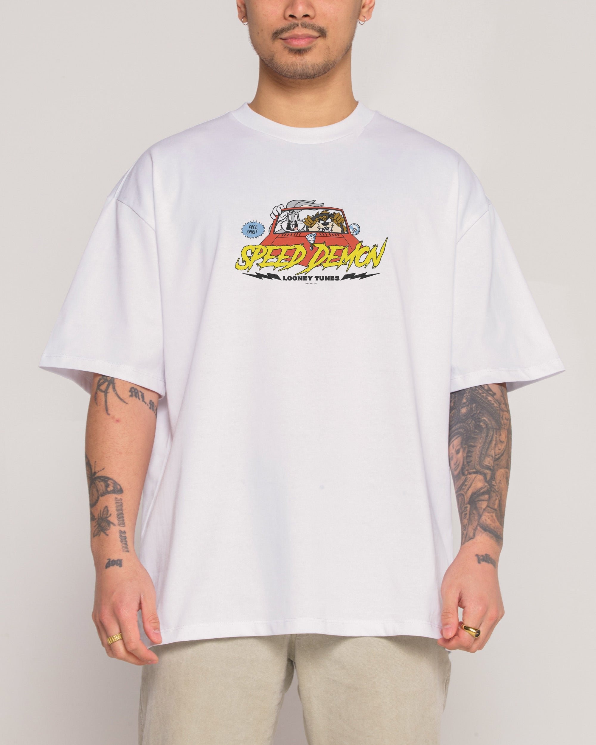 Speed Demon Oversized Looney Tunes Graphic Tee - Unisex 90s Boxy Fit 275gsm Cotton