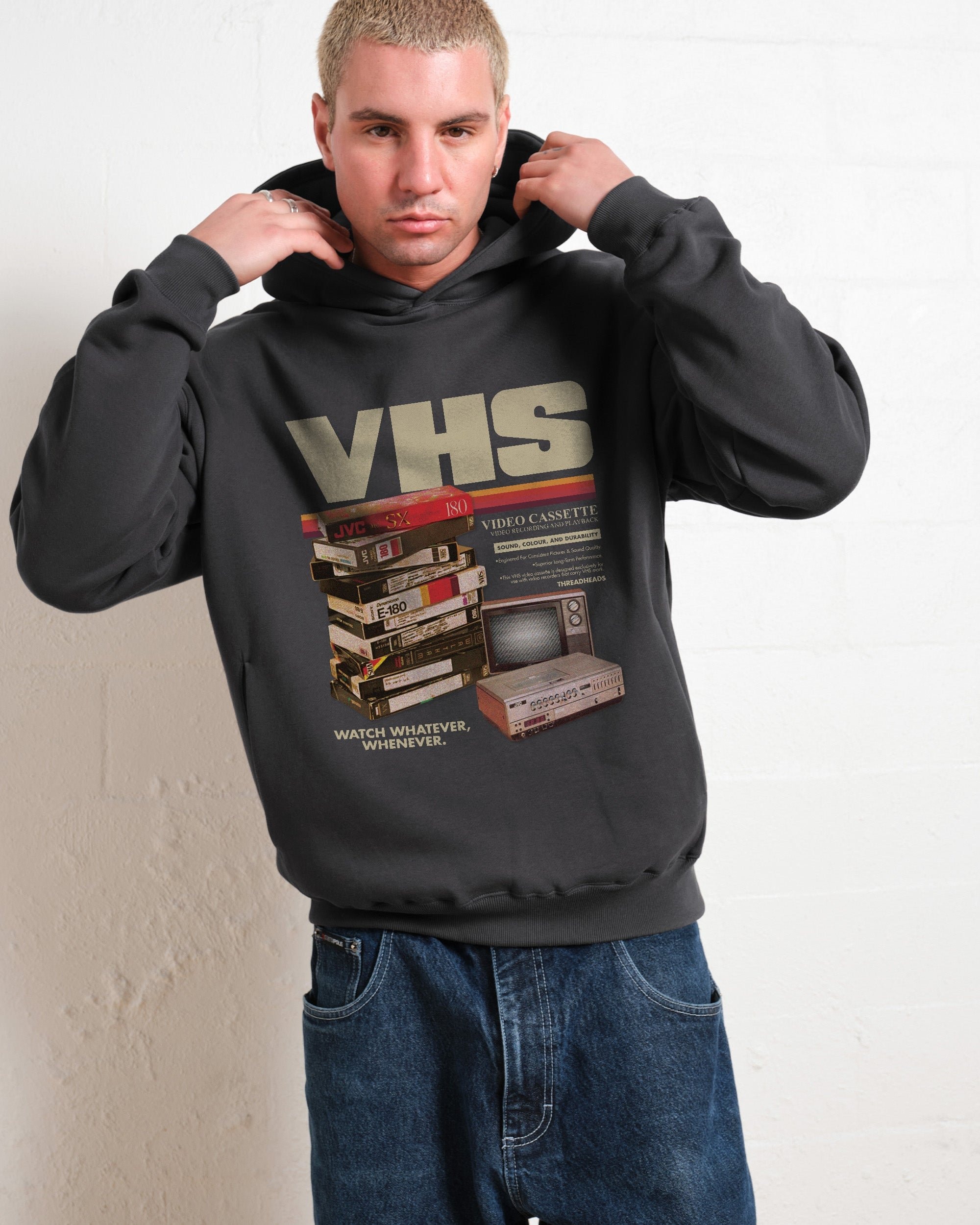Vintage VHS Tapes Unisex Hoodie - 90s Boxy Fit, 340gsm Cotton-Poly Blend