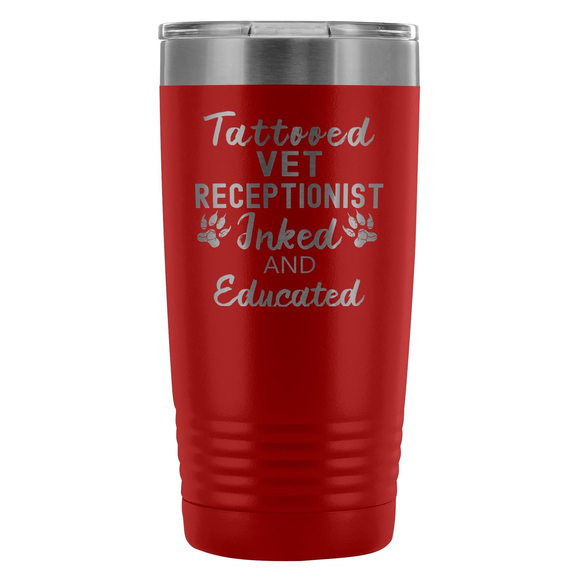 Vet Receptionist Tattooed Inked and Educated 20oz Vacuum Tumbler - Polar Camel