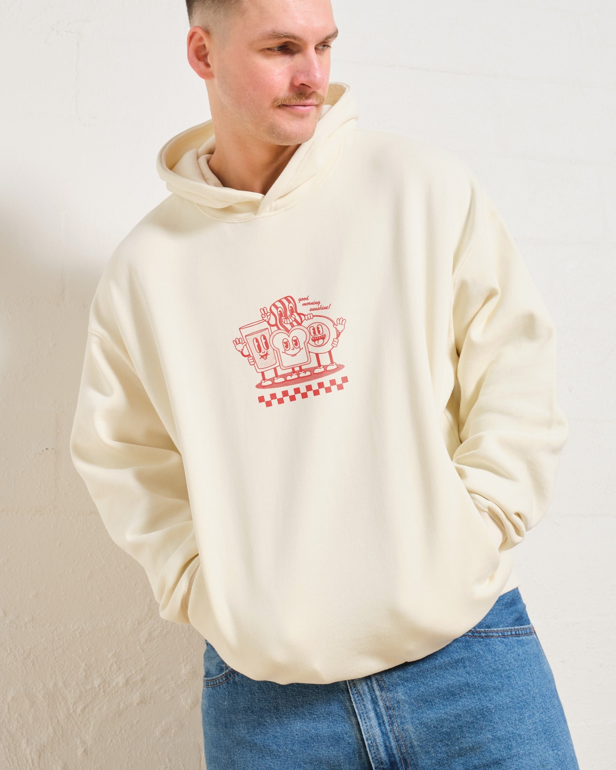 Breakfast Buddies Unisex Graphic Hoodie - 90s Boxy Fit, 80% Cotton