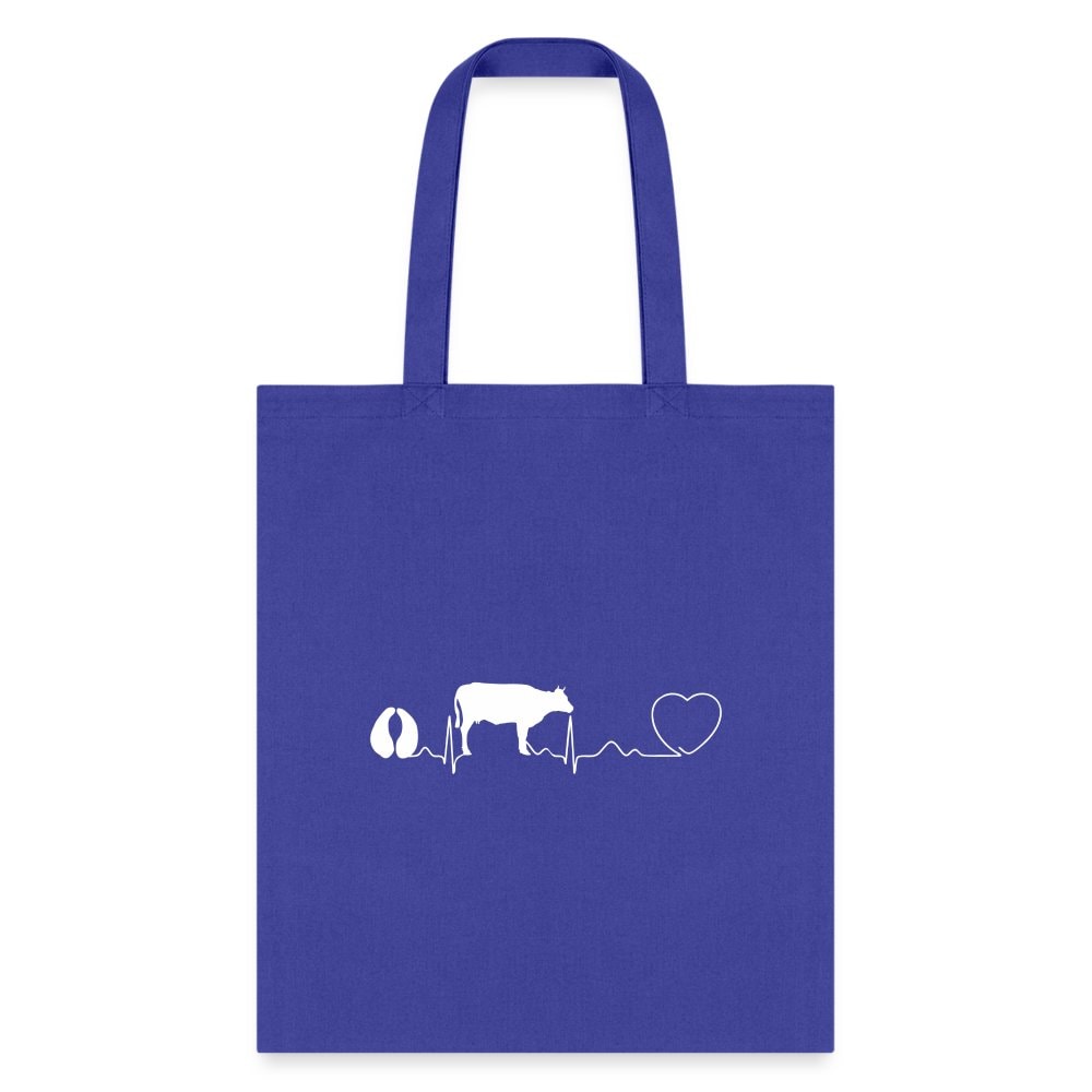 Cow Pulse Cotton Tote Bag - Large Animal Vet Design, 100% Cotton Canvas 15.5x14.5in, Q-Tees