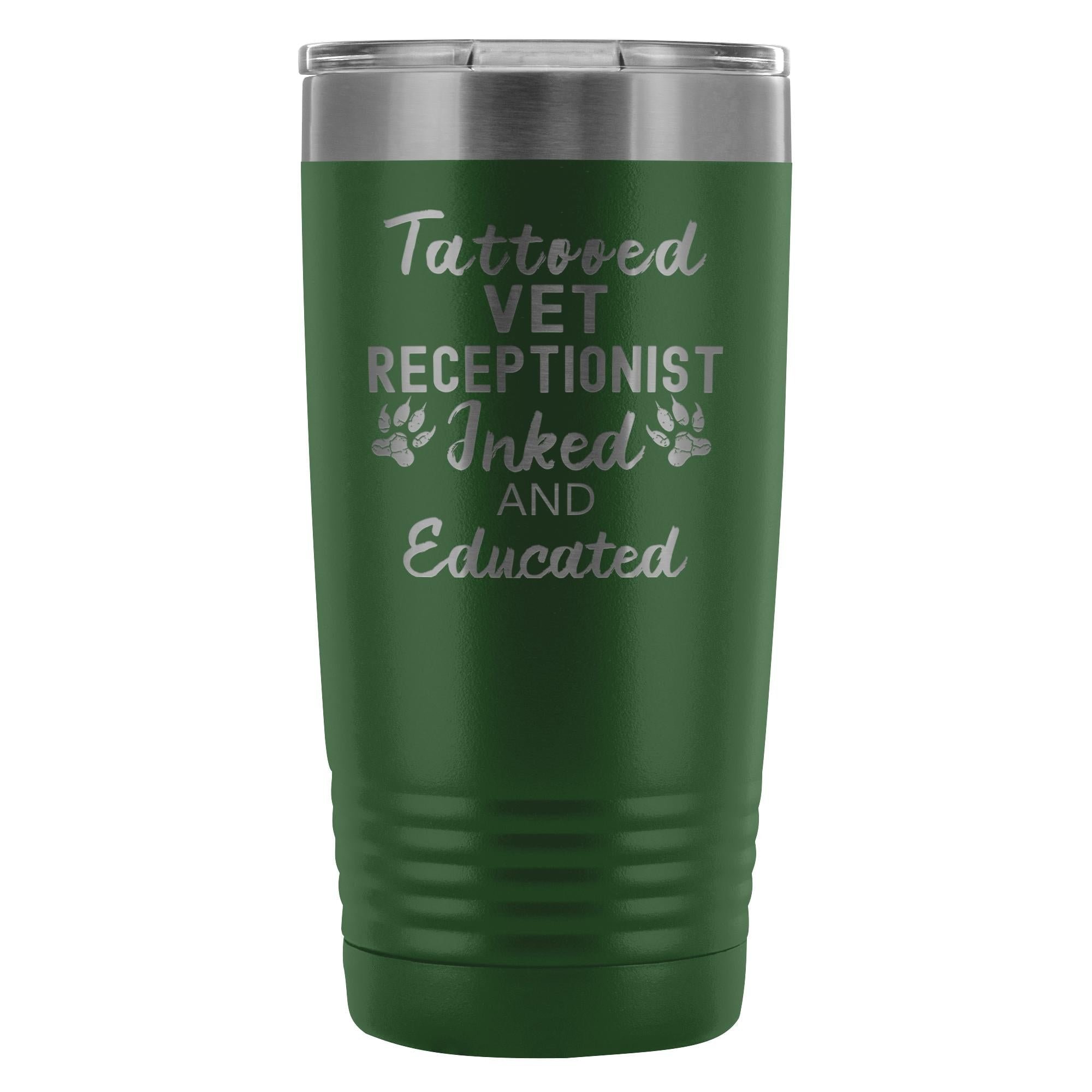 Vet Receptionist Tattooed Inked and Educated 20oz Vacuum Tumbler - Polar Camel